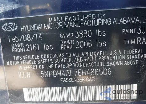 2014 Hyundai Elantra Limited z USA, uszkodzony, nr VIN 5NPDH4AE7EH486506